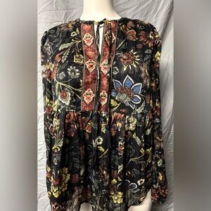 NWT FRYE AND CO. Floral Blouse - Black, Red, Yellow
